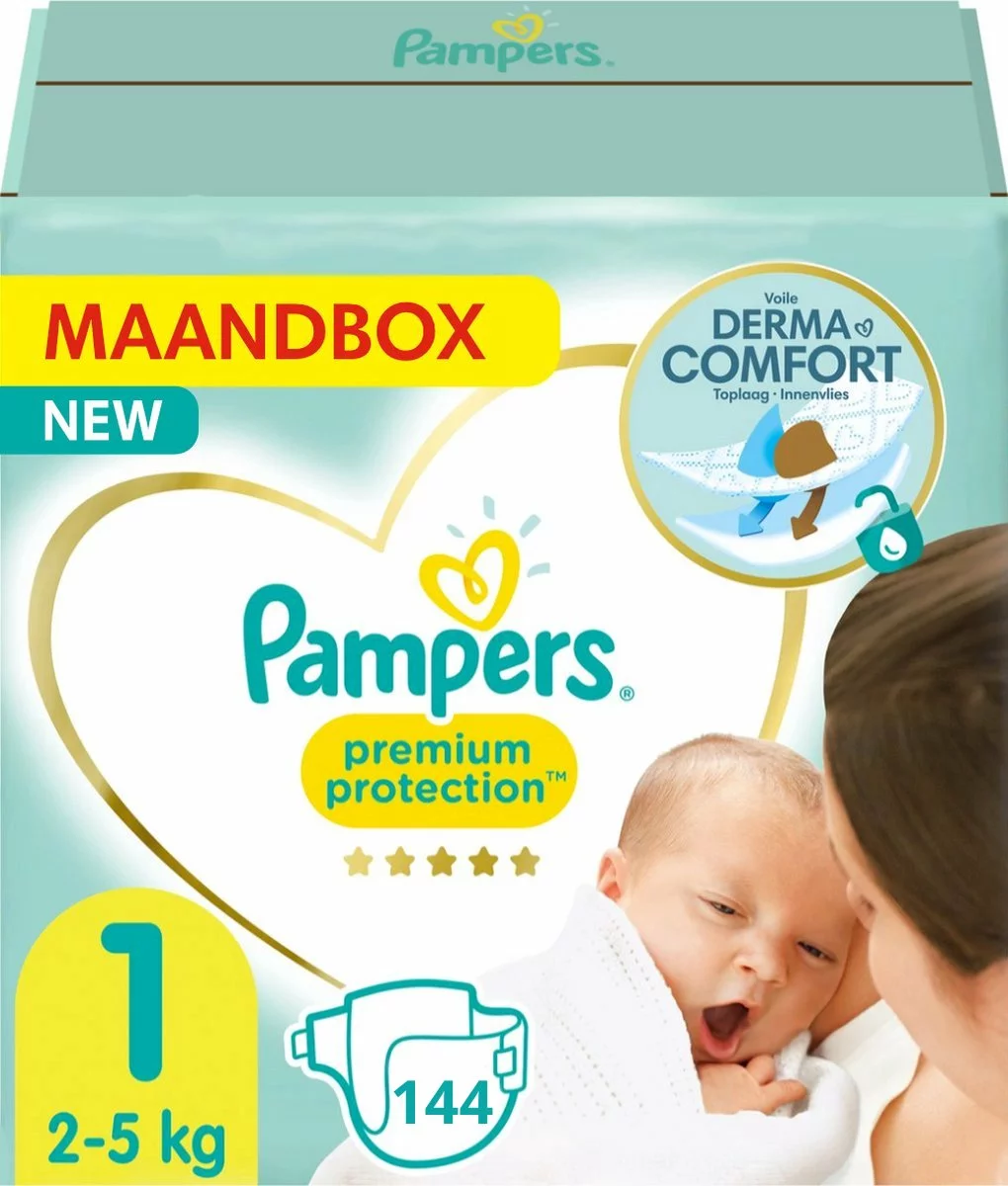 Pampers® Pampers Premium Protection New Baby Luiers Maat 1 - 144 Luiers Maandbox 3 Pampers® Pampers Premium Protection New Baby Luiers Maat 1 - 144 Luiers Maandbox