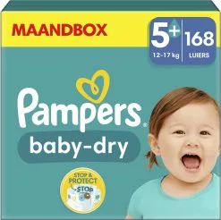 Pampers® Pampers Baby-Dry - Maat 5+ (12kg - 17kg) - 168 Luiers - Maandbox -Pampers Katoenen luiers Verkoopwinkel 1200x1196 11