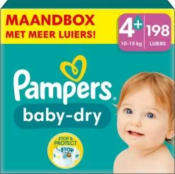 Pampers® Pampers Baby-Dry - Maat 4+ (10kg - 15kg) - 198 Luiers - Maandbox