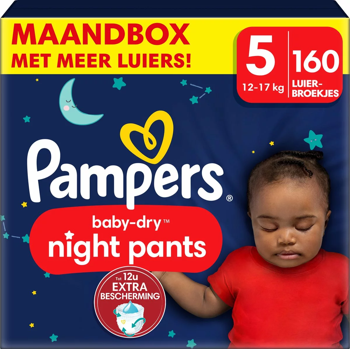 Pampers® Pampers Baby-Dry Night Pants - Maat 5 (12kg - 17kg) - 160 Luierbroekjes Maandbox 3 Pampers® Pampers Baby-Dry Night Pants - Maat 5 (12kg - 17kg) - 160 Luierbroekjes Maandbox
