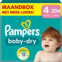 Pampers® Pampers Baby-Dry - Maat 4 (9kg - 14kg) - 204 Luiers - Maandbox