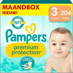 Pampers® Pampers Premium Protection - Maat 3 (6kg - 10kg) - 204 Luiers - Maandbox