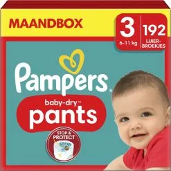 Pampers® Pampers Baby-Dry Pants - Maat 3 (6-11kg) - 192 Luierbroekjes - Maandbox -Pampers Katoenen luiers Verkoopwinkel 1200x1198 90