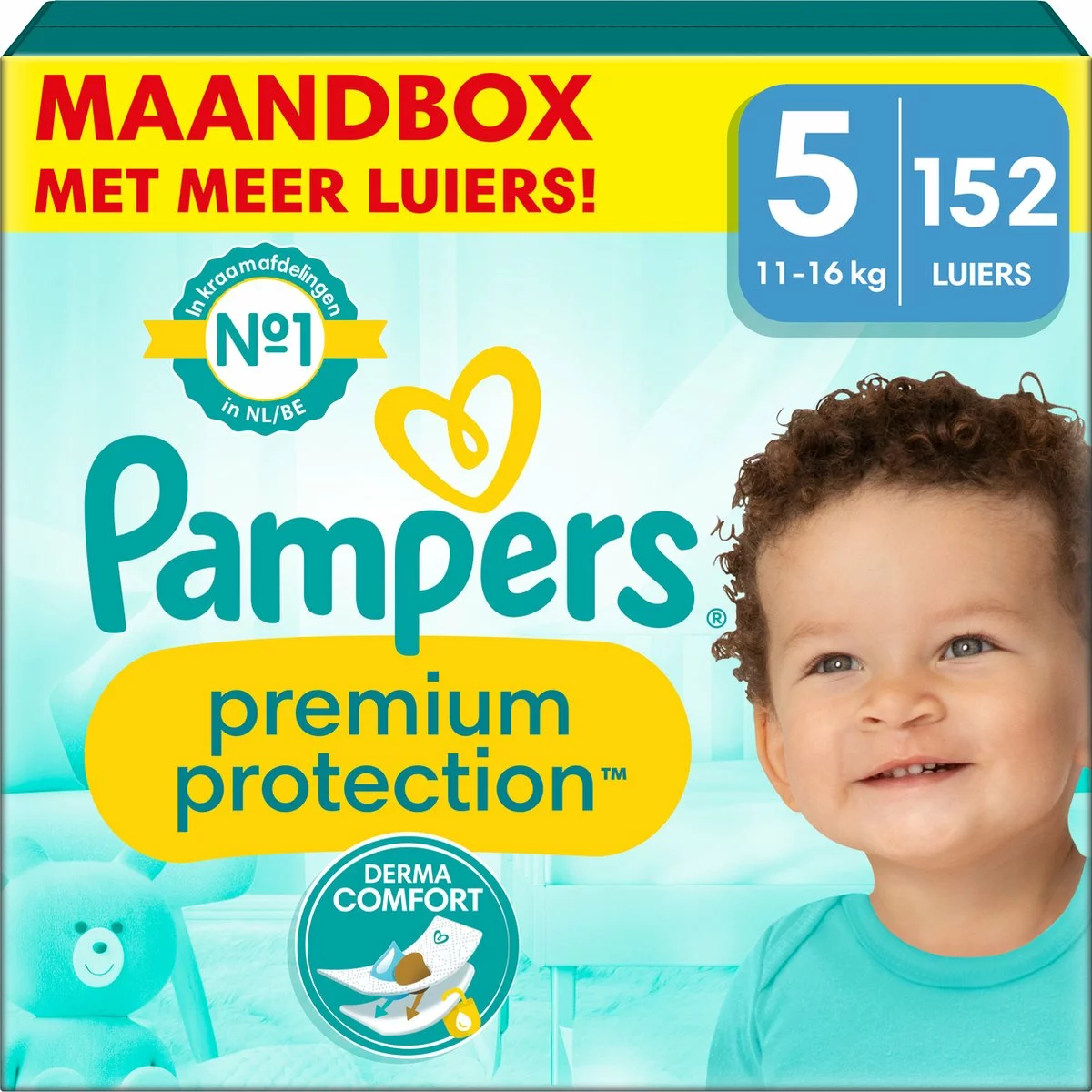 Pampers® Pampers Premium Protection - Maat 5 (11kg - 16kg) - 152 Luiers - Maandbox 3 Pampers® Pampers Premium Protection - Maat 5 (11kg - 16kg) - 152 Luiers - Maandbox