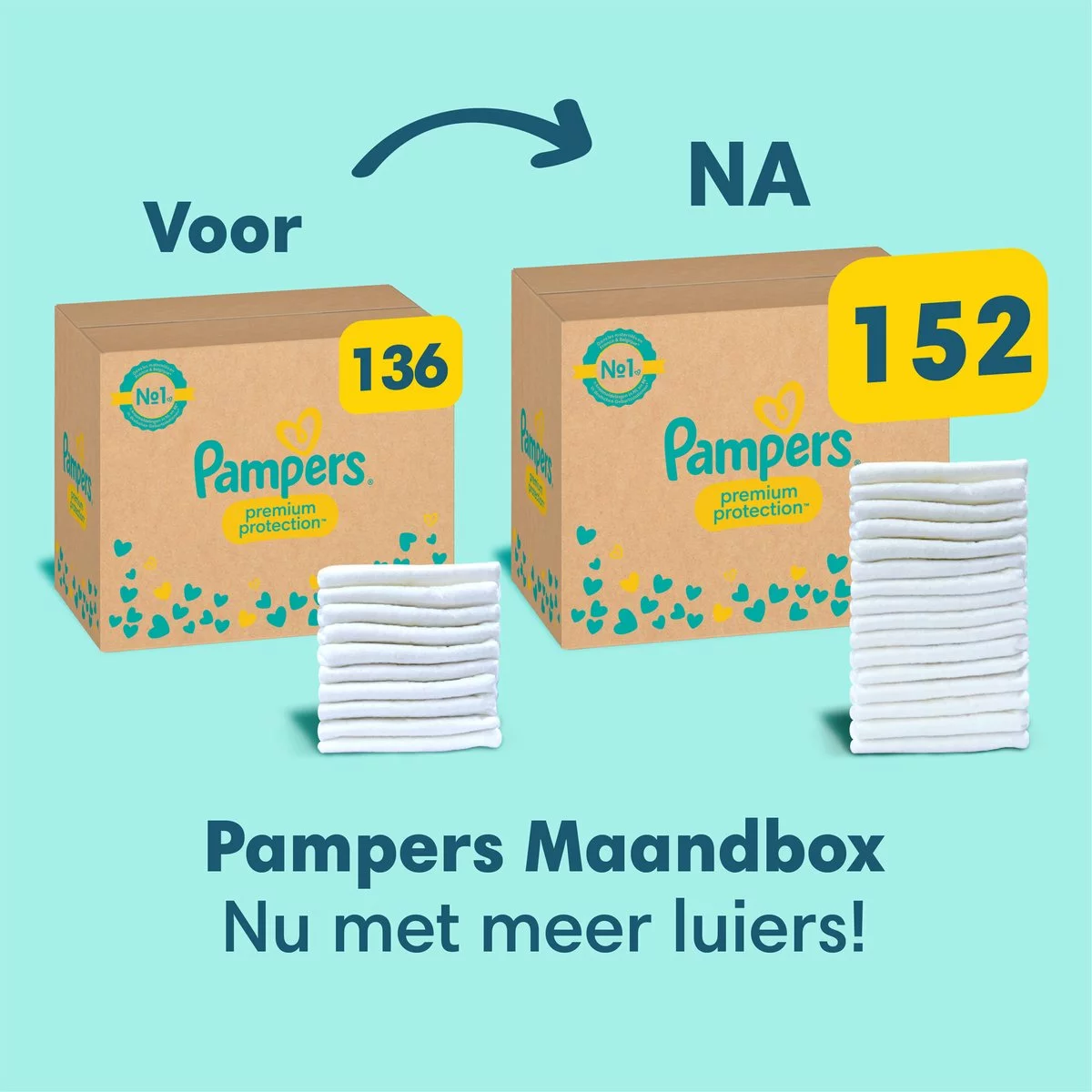 Pampers® Pampers Premium Protection - Maat 5 (11kg - 16kg) - 152 Luiers - Maandbox 4 Pampers® Pampers Premium Protection - Maat 5 (11kg - 16kg) - 152 Luiers - Maandbox - Afbeelding 2