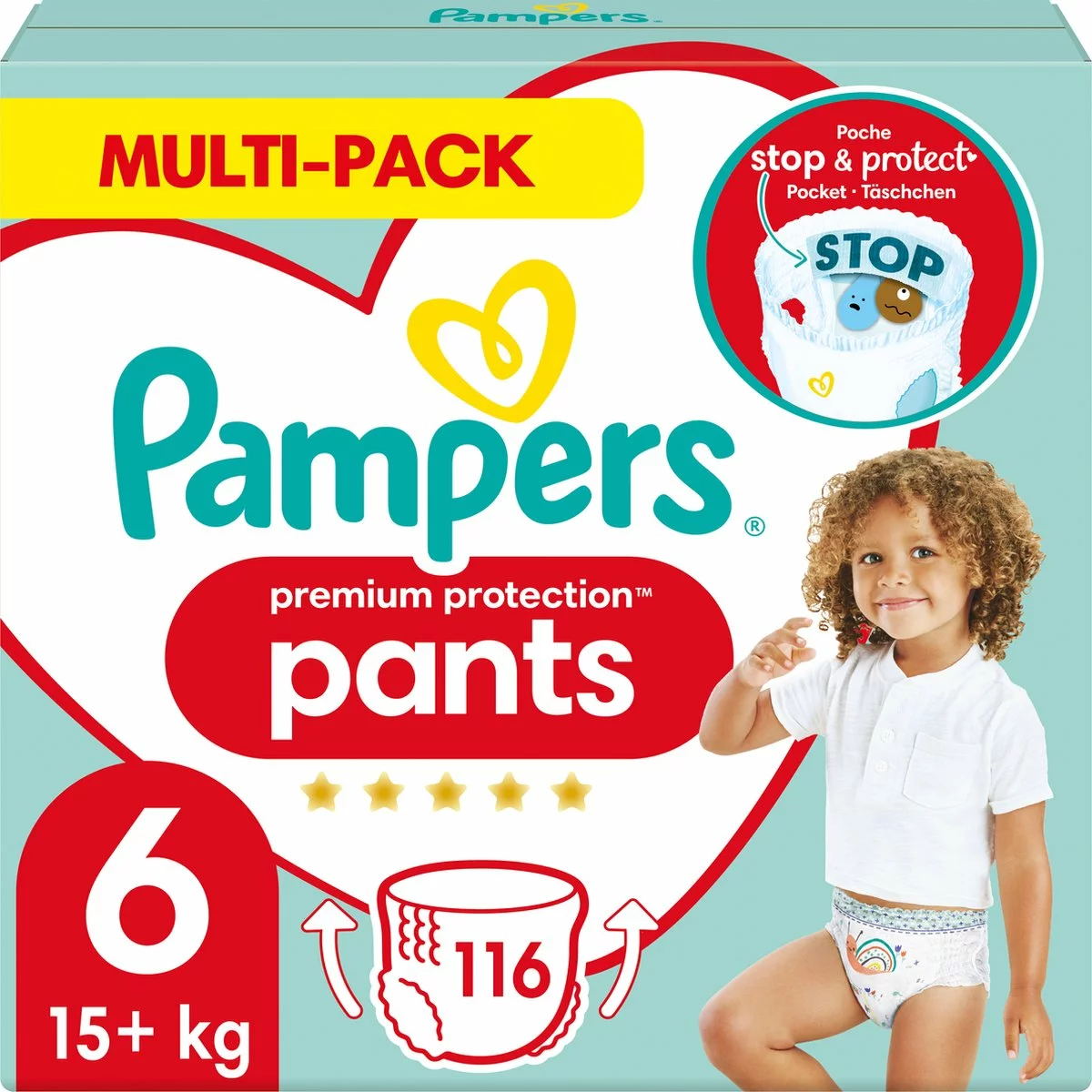 Pampers® Pampers Premium Protection Pants Luierbroekjes - Maat 6 (+15 Kg) - 116 Stuks - Multi-Pack 3 Pampers® Pampers Premium Protection Pants Luierbroekjes - Maat 6 (+15 Kg) - 116 Stuks - Multi-Pack