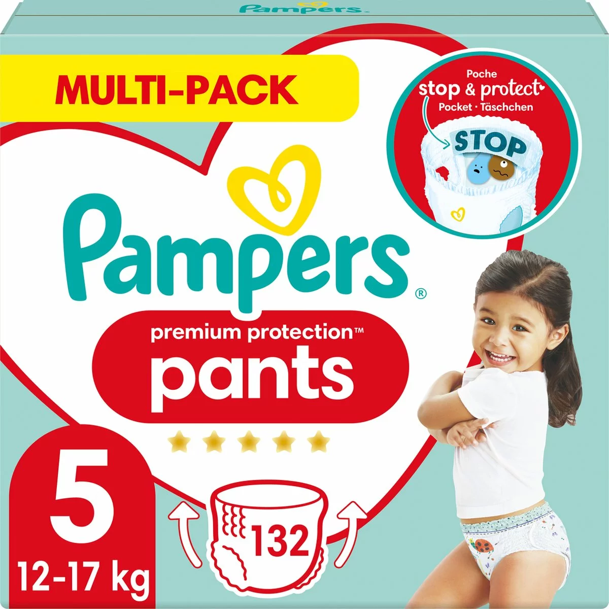 Pampers® Pampers Premium Protection Pants Luierbroekjes - Maat 5 (12-17 Kg) - 132 Stuks - Multi-Pack 3 Pampers® Pampers Premium Protection Pants Luierbroekjes - Maat 5 (12-17 Kg) - 132 Stuks - Multi-Pack