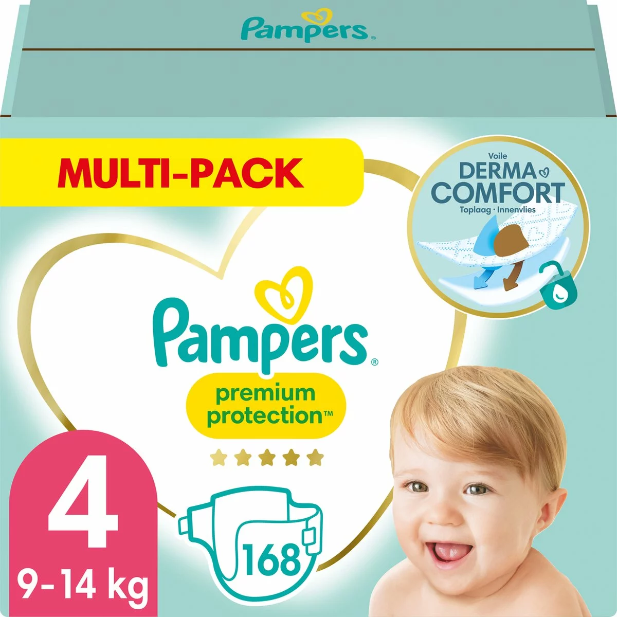 Pampers® Pampers Premium Protection Luiers - Maat 4 (9-14 Kg) - 168 Stuks - Multi-Pack 3 Pampers® Pampers Premium Protection Luiers - Maat 4 (9-14 Kg) - 168 Stuks - Multi-Pack