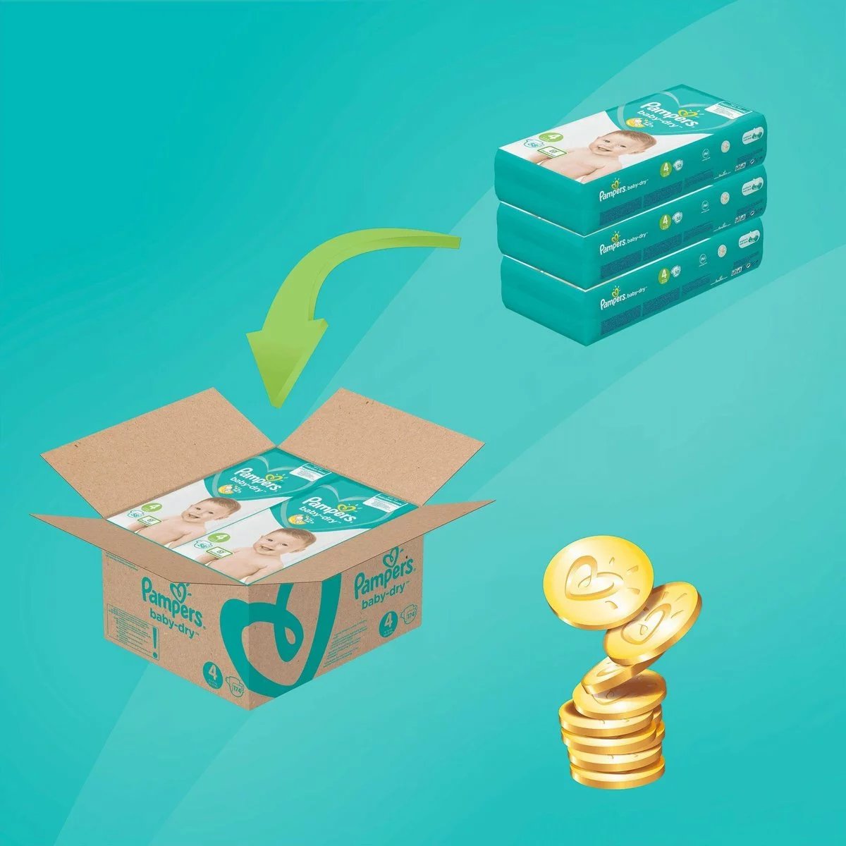 Pampers® Pampers Baby-Dry Luiers - Maat 4 (9-14 Kg) - 174 Stuks - Multi-Pack 8 Pampers® Pampers Baby-Dry Luiers - Maat 4 (9-14 Kg) - 174 Stuks - Multi-Pack - Afbeelding 6