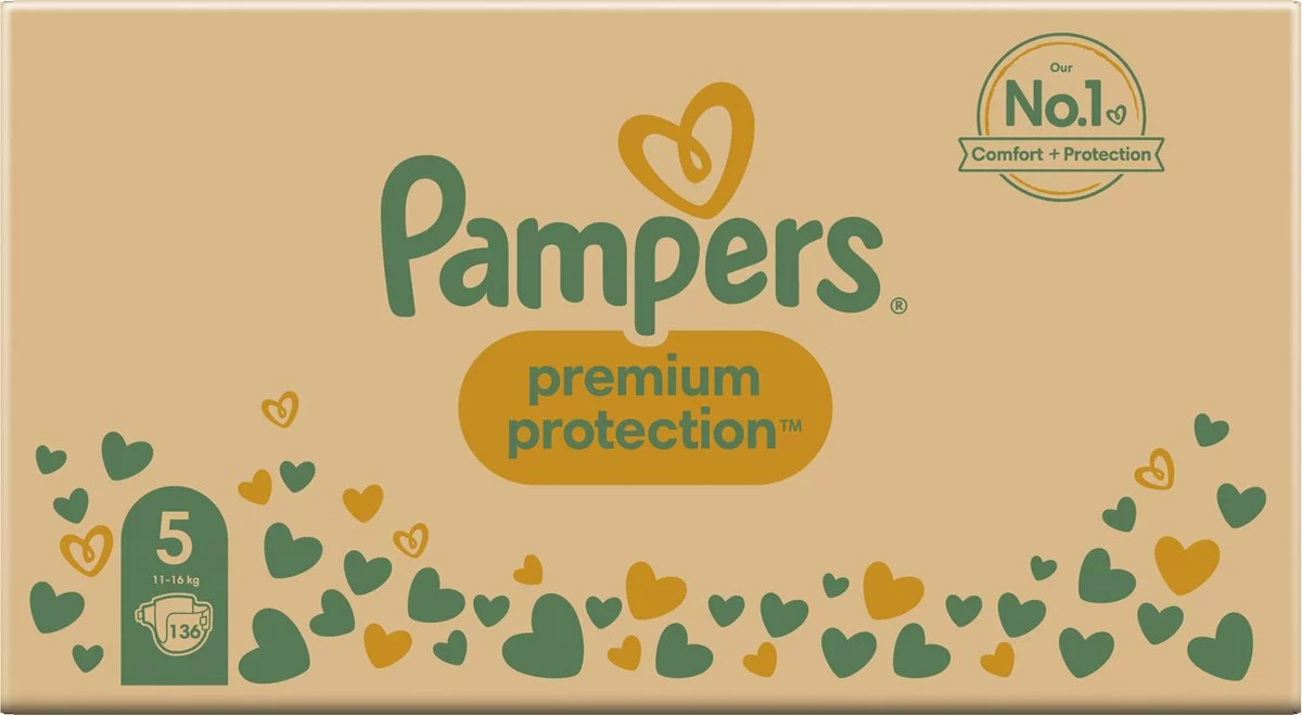 Pampers® Pampers Premium Protection Luiers - Maat 5 (11-16 Kg) - 136 Stuks - Multi-Pack 4 Pampers® Pampers Premium Protection Luiers - Maat 5 (11-16 Kg) - 136 Stuks - Multi-Pack - Afbeelding 2