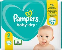 Pampers® Pampers Baby-Dry - Maat 2 (4-8kg) - 34 Luiers -Pampers Katoenen luiers Verkoopwinkel 1200x979