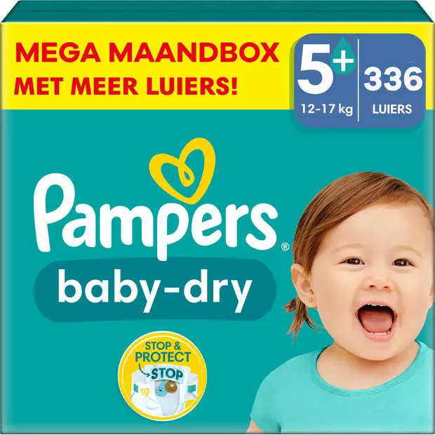 Pampers® Pampers - Baby Dry - Maat 5+ - Mega Maandbox- 336 Stuks - 12/17 KG 4 Pampers® Pampers - Baby Dry - Maat 5+ - Mega Maandbox- 336 Stuks - 12/17 KG - Afbeelding 2