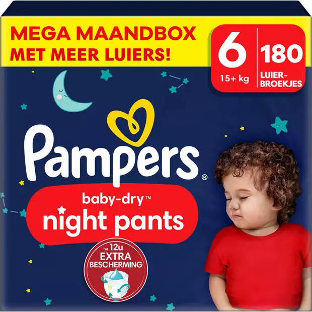 Pampers® Pampers - Baby Dry Night Pants - Maat 6 - Mega Maandbox - 180 Stuks - 15+ KG 4 Pampers® Pampers - Baby Dry Night Pants - Maat 6 - Mega Maandbox - 180 Stuks - 15+ KG - Afbeelding 2