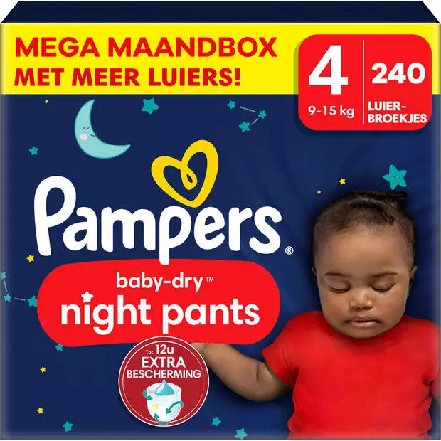 Pampers® Pampers - Baby Dry Night Pants - Maat 4 - Mega Maandbox - 240 Stuks - 9/15 KG 4 Pampers® Pampers - Baby Dry Night Pants - Maat 4 - Mega Maandbox - 240 Stuks - 9/15 KG - Afbeelding 2