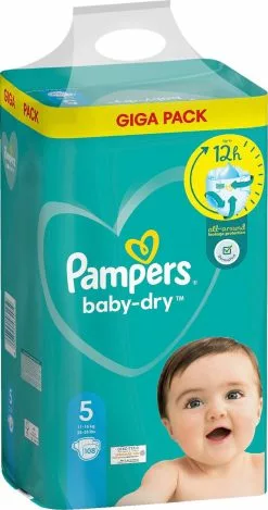 Pampers Katoenen luiers Verkoopwinkel 20 PampersĀ® Pampers - Baby Dry - Maat 5 - Mega Pack - 108 Luiers