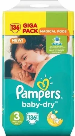 Pampers® Pampers Baby Dry Luiers - Maat 3 - 6 Tot 10kg -136 Stuks -Pampers Katoenen luiers Verkoopwinkel 666x1200