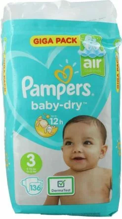 Pampers® Pampers Baby Dry Luiers - Maat 3 - 6 Tot 10kg -136 Stuks -Pampers Katoenen luiers Verkoopwinkel 669x1200