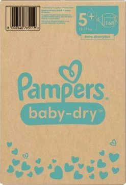 Pampers® Pampers Baby-Dry - Maat 5+ (12kg - 17kg) - 168 Luiers - Maandbox -Pampers Katoenen luiers Verkoopwinkel 822x1200