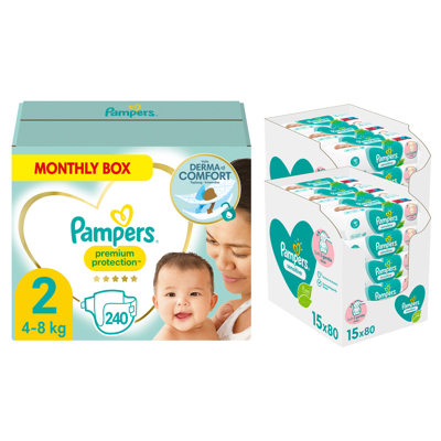 Pampers® Pampers Premium Protection Luiers Maat 2 En Billendoekjes Sensitive 15x80=1200 Doekjes Pakket 3 Pampers® Pampers Premium Protection Luiers Maat 2 En Billendoekjes Sensitive 15x80=1200 Doekjes Pakket