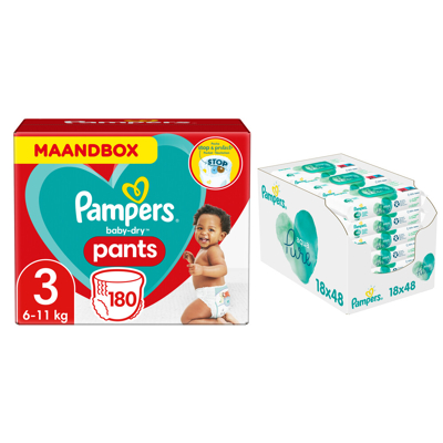 Pampers® Pampers Baby Dry Pants Maandbox Maat 3 180 Luierbroekjes En Aqua Pure 864 Billendoekjes Pakket 3 Pampers® Pampers Baby Dry Pants Maandbox Maat 3 180 Luierbroekjes En Aqua Pure 864 Billendoekjes Pakket