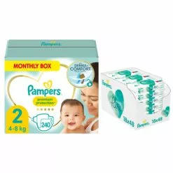 Pampers® Pampers Premium Protection Maat 2 240 Luiers En Aqua Pure 864 Billendoekjes Pakket