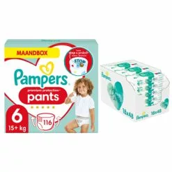 Pampers® Pampers Premium Protection Pants Maandbox Maat 6 116 Luierbroekjes En Aqua Pure 864 Billendoekjes Pakket