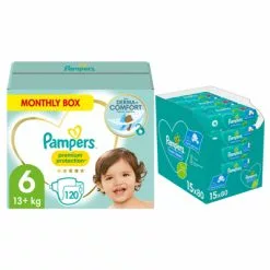 Pampers® Pampers Premium Protection Maandbox Maat 6 120 Luiers En Fresh Clean 1200 Billendoekjes Pakket